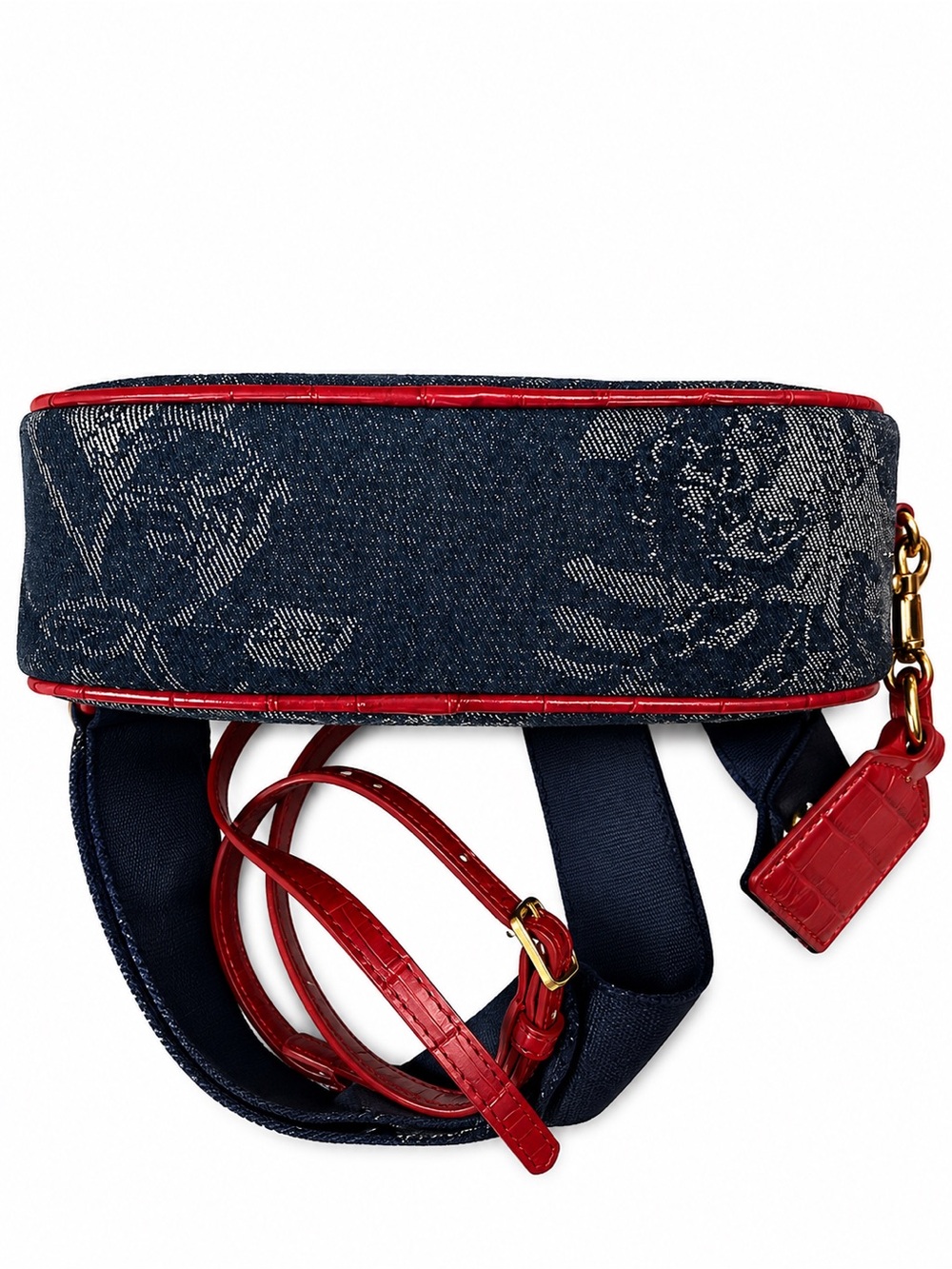 Kurt Geiger Navy Denim Floral Crossbody with Red Croc Trim - Picture 5 of 6